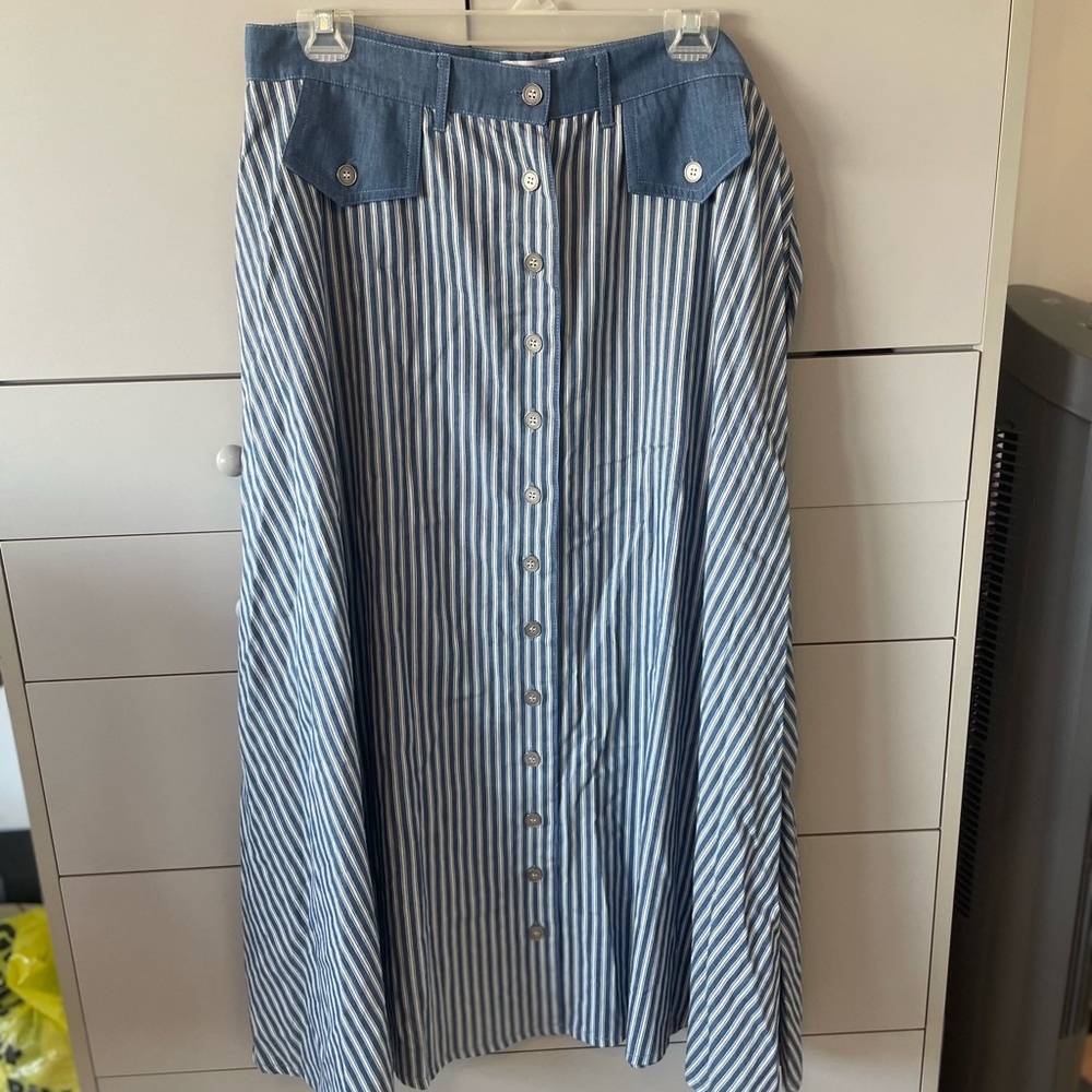 Blue Striped Button-Down Women's Skirt